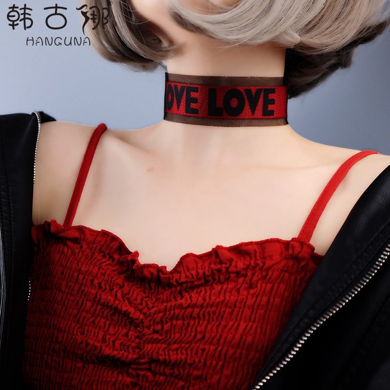 字母项链女潮黑色锁骨链颈带蕾丝红色颈链男款脖子饰品choker项圈图片
