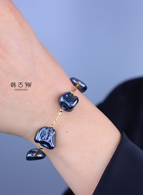 异形巴洛克贝珠黑色珍珠手链女款精致手饰小众设计高级感手串2025