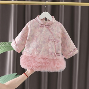 婴儿衣服冬季 中国风可爱甜美旗袍夹棉加厚连衣裙一周岁女宝宝冬装