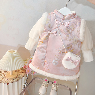 女童旗袍连衣裙冬装2026新款洋气儿童冬装拜年服女宝宝中国风礼服