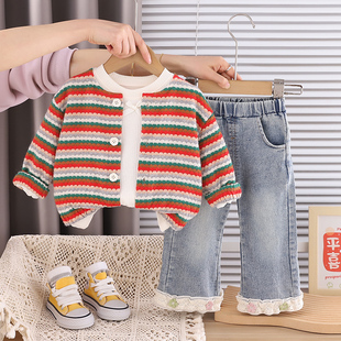 女童开衫套装春季2026新款洋气时髦儿童巨好看春装宝宝外套三件套