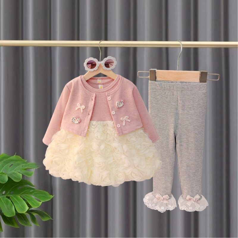 女童小香风连衣裙套装春秋季2026新款洋气儿童背心裙打底裤三件套