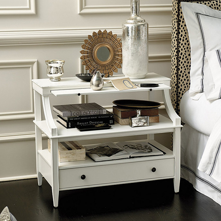 出口瑞特勒美式现代抽屉抽板三层白色桦木边桌简约床头柜床边桌