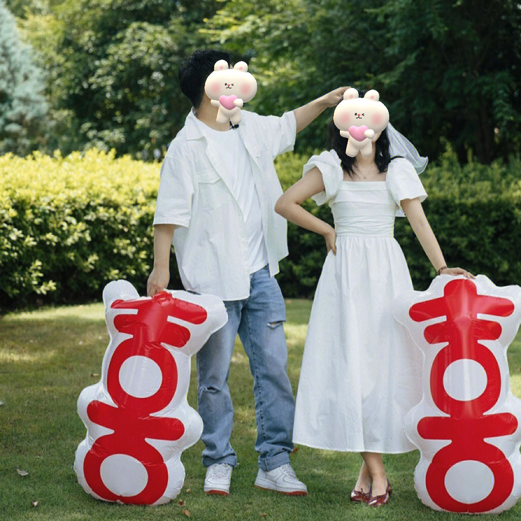 稻草兔兔超大喜字气球领证拍照结婚手持气球道具简单仪式感小预算