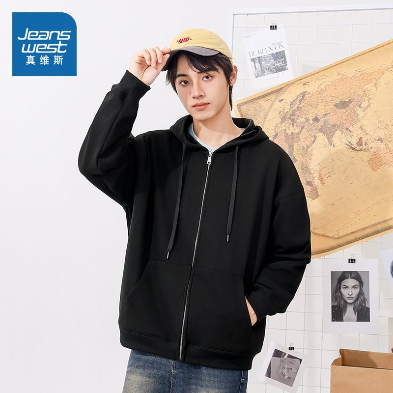XC真维斯男装连帽卫衣外套 2025春季新品 青年男款开衫红色新年服