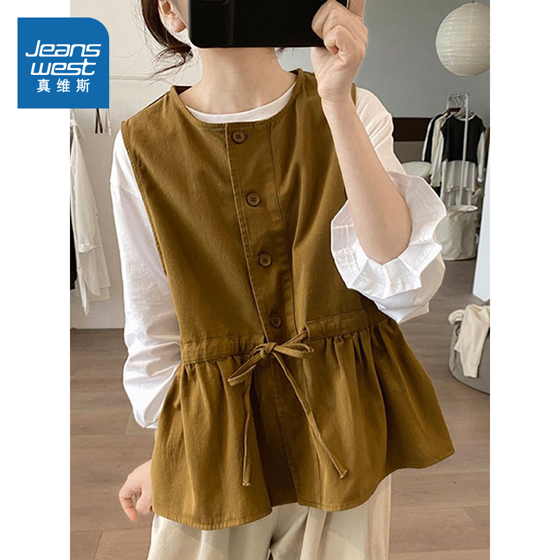 真维斯女款简约百搭背心马甲上衣