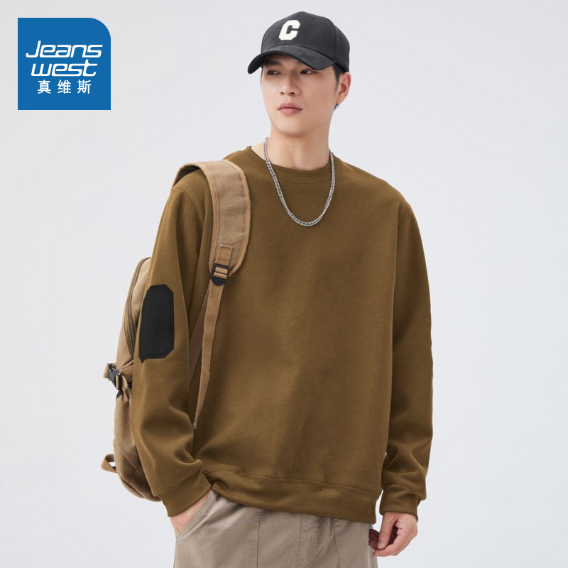 真维斯男装潮流圆领拼色袖身卫衣