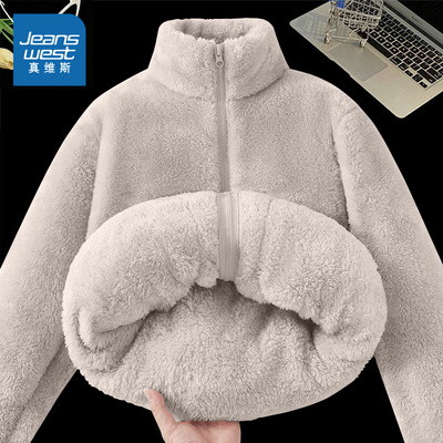 NOB真维斯加绒外套女2025新款秋冬季加厚抓绒卫衣休闲摇粒绒上衣