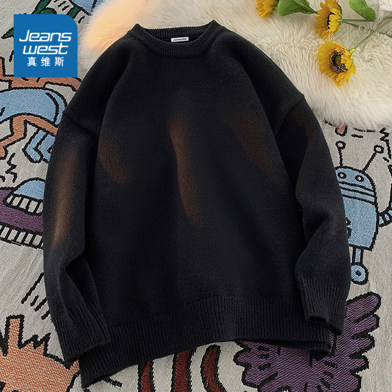 KP真维斯年秋冬季男装圆领针织衫毛衣纯色简约宽松休闲时尚男上衣