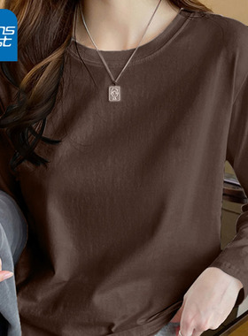 NOA真维斯深咖色薄绒打底衫女 2025秋冬季新款设计感圆领正肩上衣