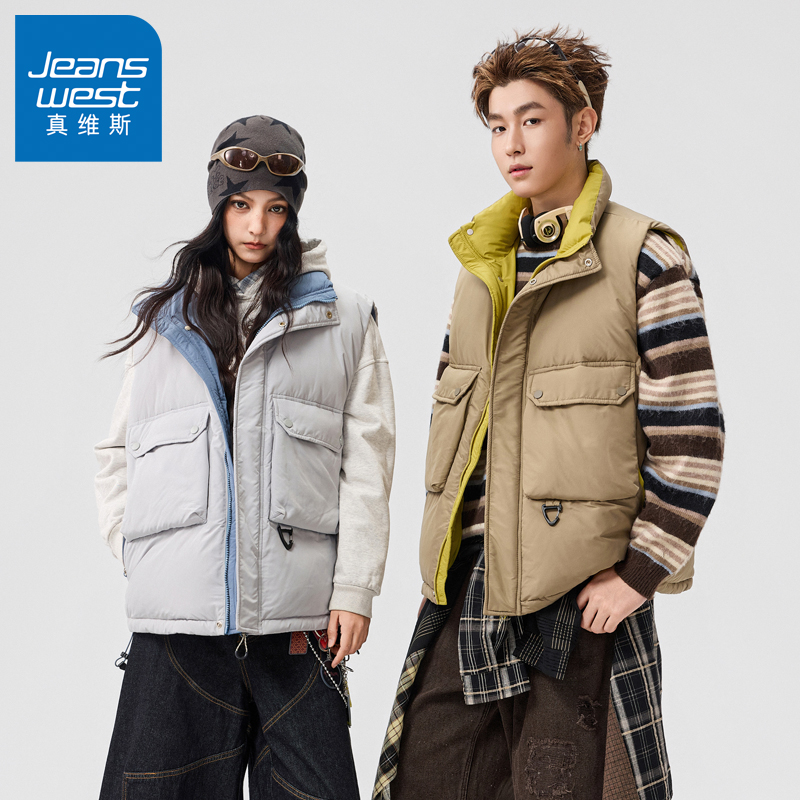 N5真维斯羽绒马甲男2025新款冬季山系户外工装保暖情侣装冬装外套