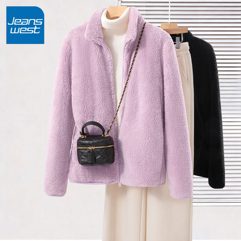 KYV真维斯紫色摇粒绒外套女2025新款冬季冲锋衣内胆加绒内搭上