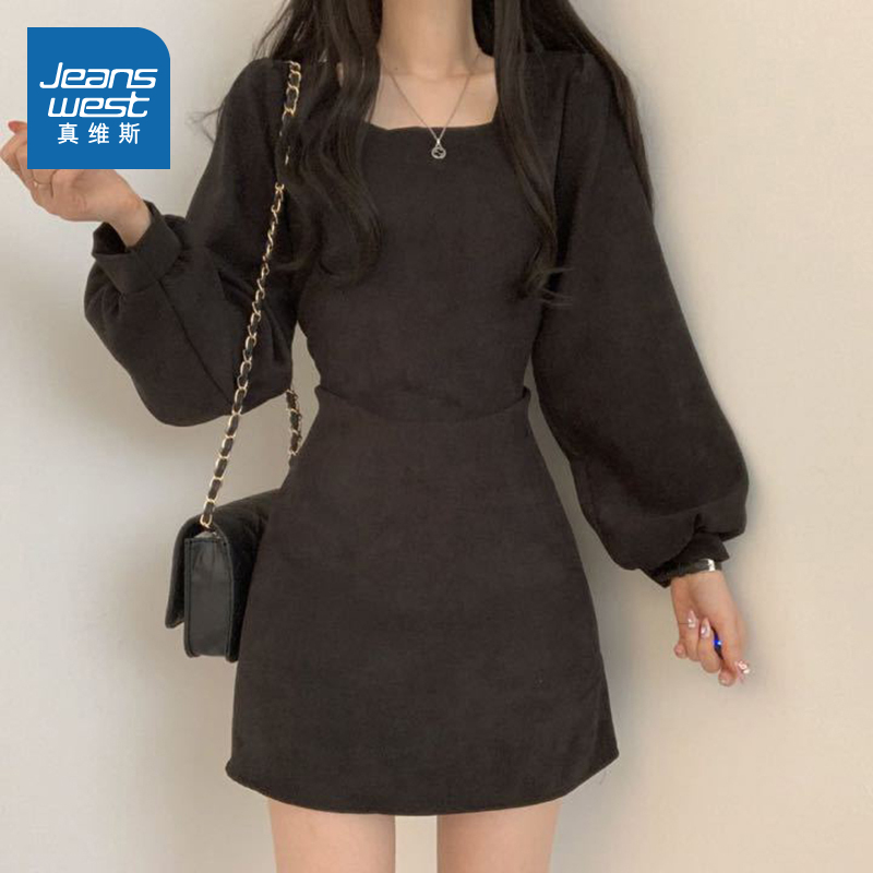 韩版潮流复古收腰小个子连衣裙