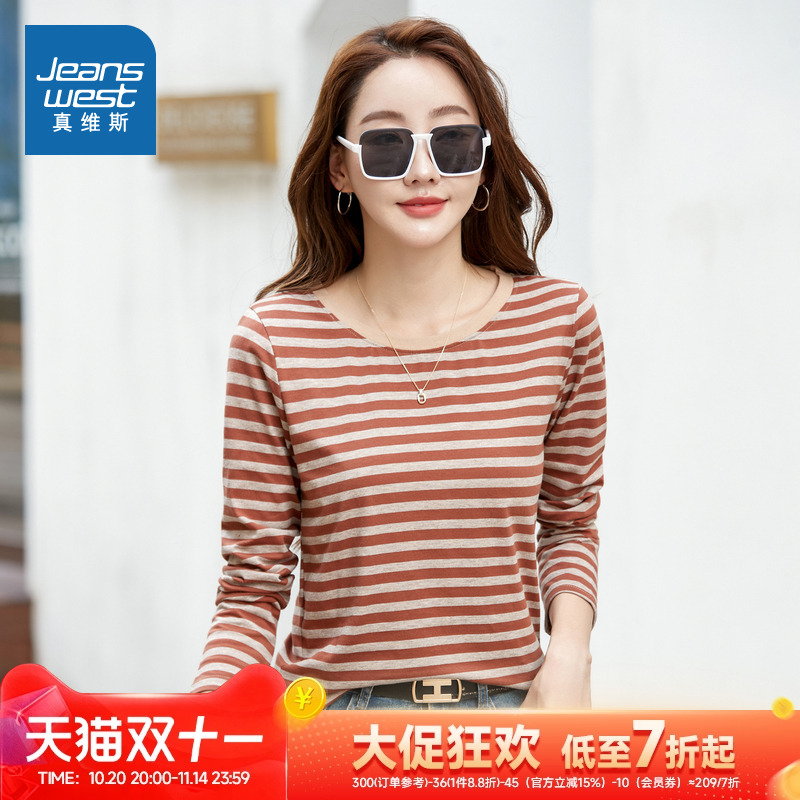 真维斯美式撞色条纹时尚针织上衣