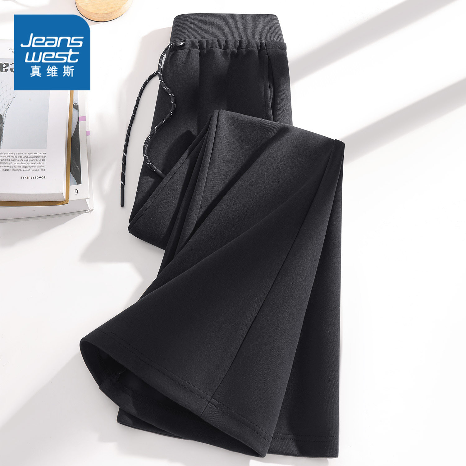 KMV真维斯黑色微喇阔腿裤女春2026新款裤子卫裤休闲裤直筒运动裤,女装/女士精品,休闲裤,淘宝优惠券,粉丝福利购,淘宝优惠卷