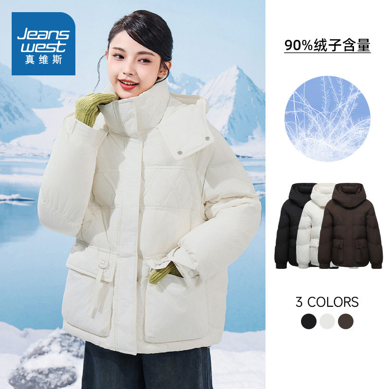 个性口袋设计时尚女款连帽羽绒服