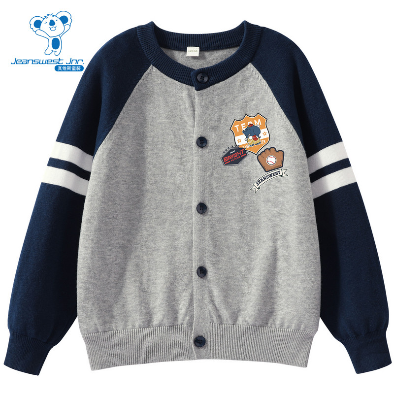 真维斯大象棒球手印花针织上衣