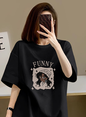 KWV真维斯黑色纯棉透气短袖t恤女2026新款宽松上衣女夏日ootd穿搭