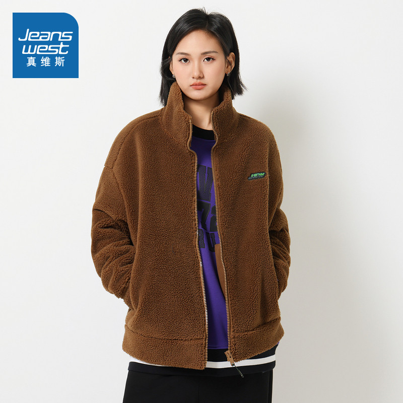 J9真维斯女装潮流冬季上衣保暖舒适简约潮流复古ins长袖立领外套