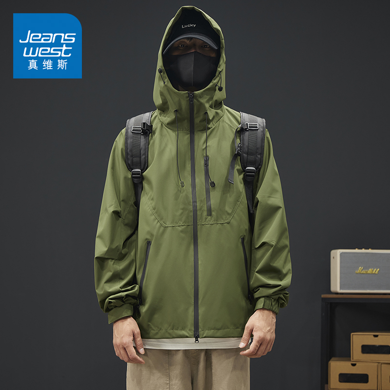 KZ真维斯连帽外套夹克男士拉链潮牌宽松百搭外穿春秋季2025年新款