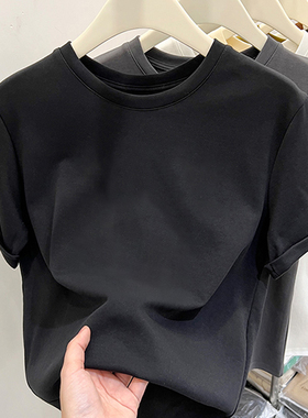 KWV真维斯黑色宽松正肩短款短袖t恤上衣女2026新款夏季内搭打底衫