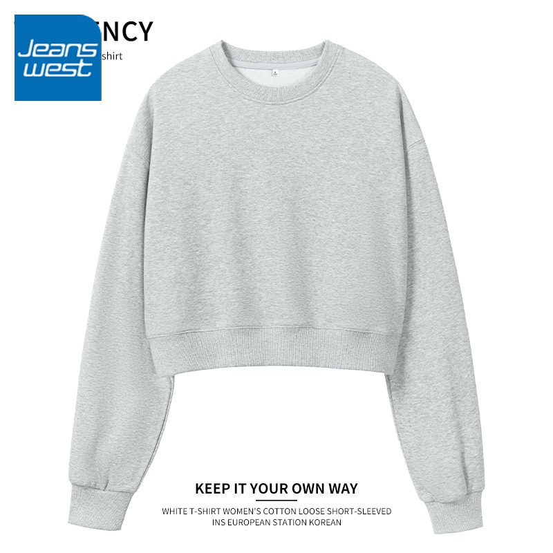 【活动价】KV真维斯灰色短款卫衣女春秋款2025新款爆款圆领外套小个子上衣服