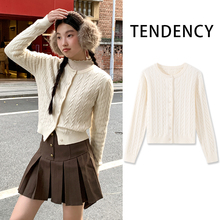 NOW真维斯杏色针织毛衣女2025新款秋季小个子圆领短款开衫外套女