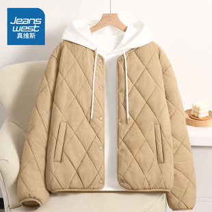 LB真维斯棉服女冬季2025年新款美拉德色系时尚外套小个子无领棉袄