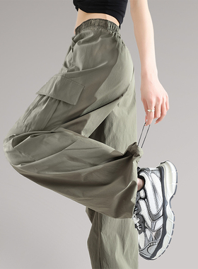 KWV真维斯军绿色伞兵裤工装裤女春秋款2026新款小个子高腰运动裤