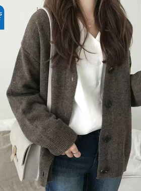 KY真维斯卡其色针织衫女秋季2025新款独特高级感外搭上衣毛衣外套