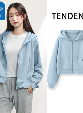 KWV真维斯连帽蓝色开衫卫衣女2024新款爆款春秋季小个子短款外套