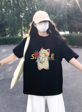 KWV真维斯黑色短袖t恤女夏2026新款爆款印花独特超好看单穿上衣