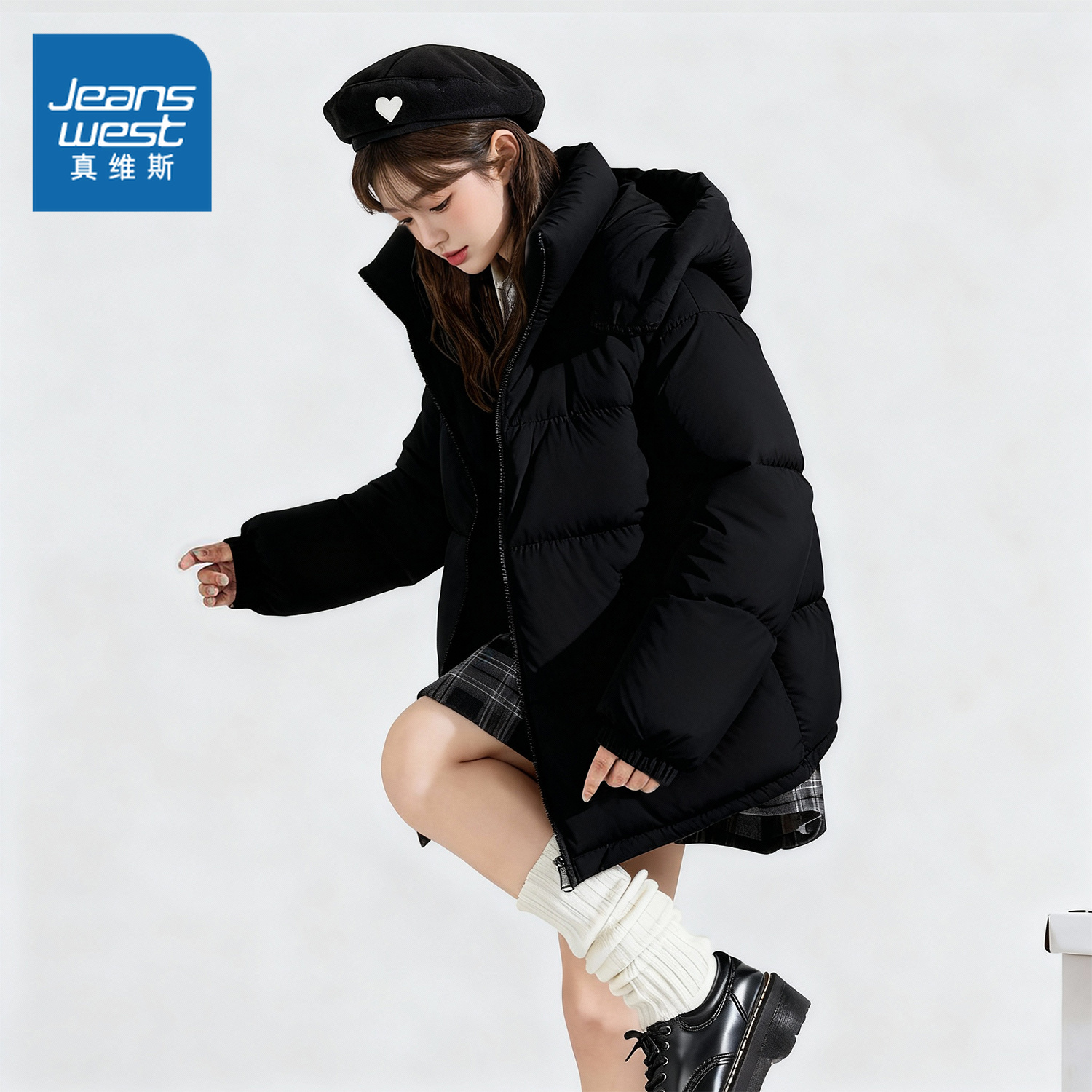 NOW真维斯黑色棉袄棉服女款2025新款冬季超好看的冬装夹棉厚外套