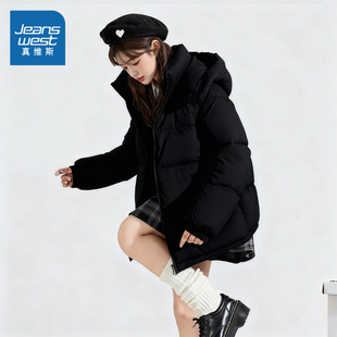 冬装 NOW真维斯黑色棉袄棉服女款 超好看 冬季 夹棉厚外套 2025新款