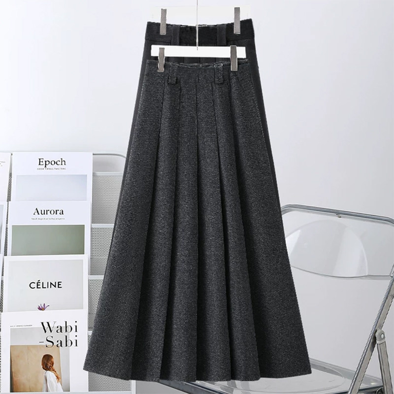 KCV真维斯灰色百褶裙女2025新款秋冬季a字半身裙高腰垂感百搭