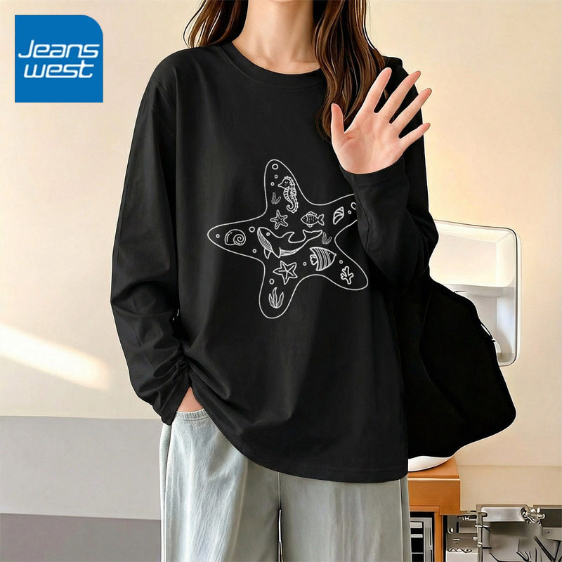 KCV真维斯纯棉长袖上衣女2026年新款春季宽松设计感小众t恤打底衫,女装/女士精品,T恤,淘宝优惠券,粉丝福利购,淘宝优惠卷