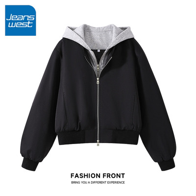 假两件连帽短外套女2025新款