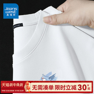 潮牌五分半袖 夏季 宽松休闲体恤上衣服C t恤男士 GV真维斯华夫格短袖