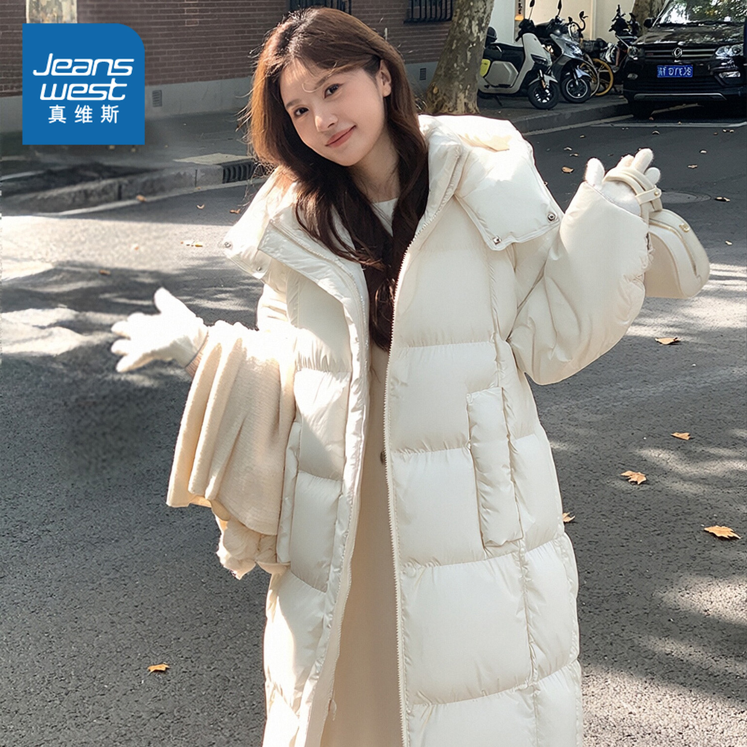 真维斯轻薄长款羽绒服女