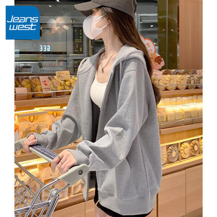 上衣 复古开衫 KCV真维斯灰色卫衣女外套春秋2025新款 oversize美式