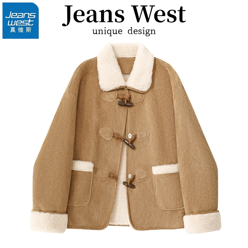 真维斯加绒外套女皮毛一体外套