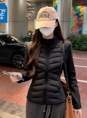 NOW真维斯黑色夹棉轻薄外套女2025新款秋冬修身羽绒服冲锋衣内胆