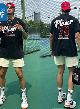 G2真维斯男装2025夏季新款 美式高街圆领宽松男士重磅纯棉短袖T恤