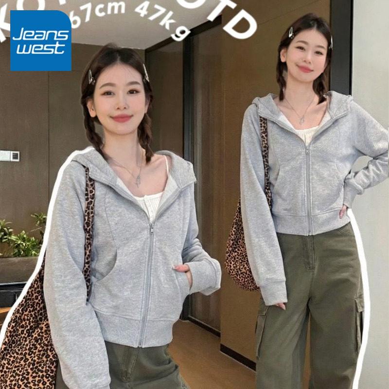 KCV真维斯灰色连帽卫衣外套女2026新款春秋女士修身显瘦开衫上衣,女装/女士精品,卫衣/绒衫,淘宝优惠券,粉丝福利购,淘宝优惠卷