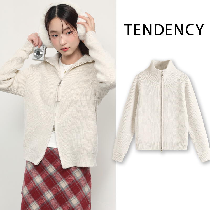 JR真维斯毛衣外套女秋冬季百搭保暖立领开衫红色蛇年衣服