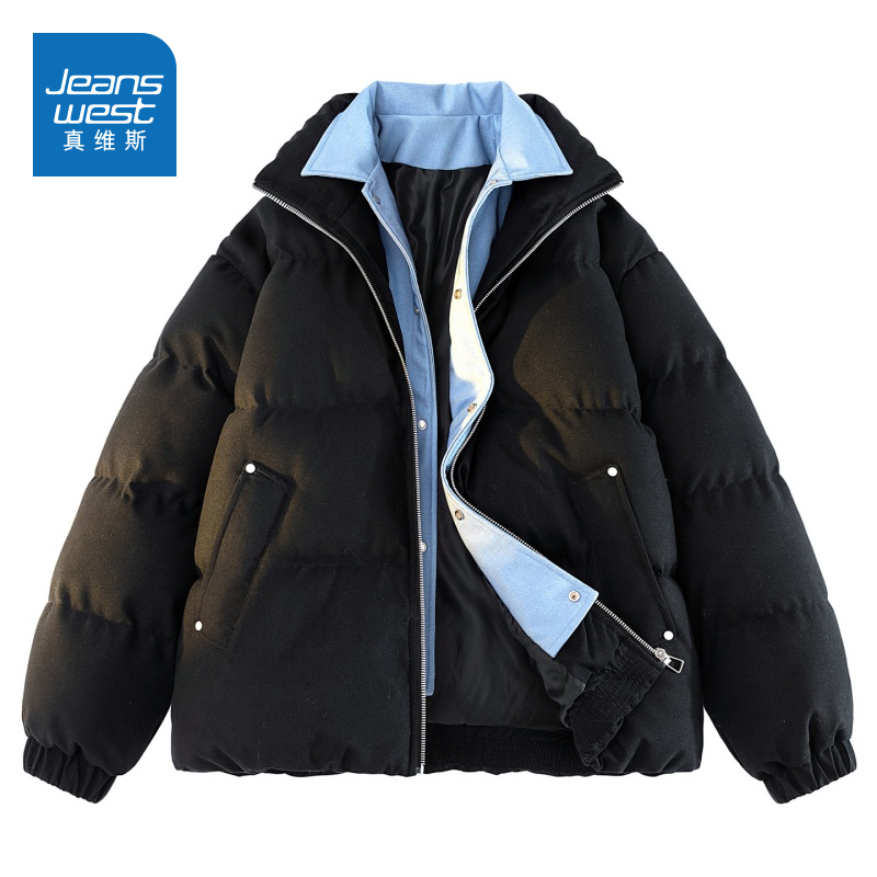 N5真维斯棉服男款2025新款冬季加厚保暖衬衫领假两件棉衣冬装外套