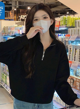 KWV真维斯纯色简约翻领卫衣女2026新款Polo领美版早春长袖外套