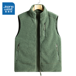 简约休闲摇粒绒马甲抓绒衣男背心外套 时尚 WX真维斯冬季 情侣款