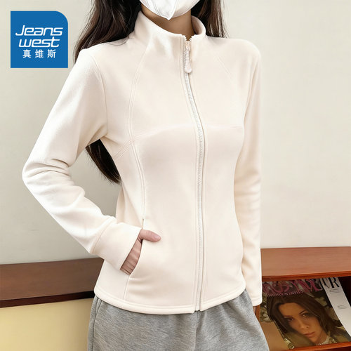 真维斯女冬季加绒修身内搭外套