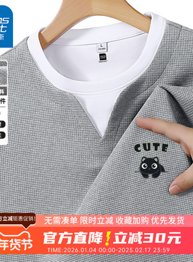 GV真维斯华夫格t恤男款长袖春秋男士打底衫青少年假两件休闲上衣B